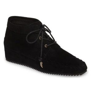 SUDINI New JENNA Womens 10 Suede Leather Comfort Stylish Wedge Bootie Boot BLACK